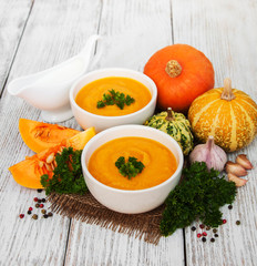 Pumpkin soup with fresh pumpkins