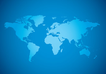 light blue background with map of the world - vector with radial gradient