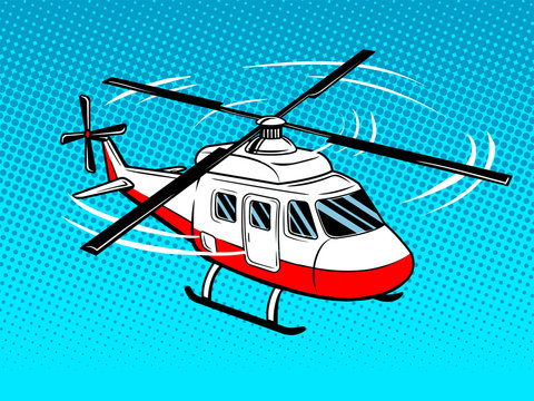 Rescue Helicopter Pop Art Vector Illustration