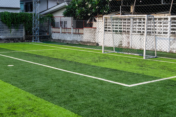 Artificial turf,soccer field,White stripe on the artificial soccer field