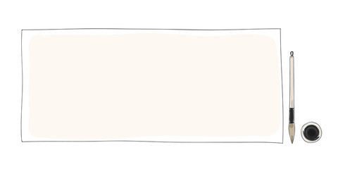 white papers and Chinese brushes vintage notebook hand drawn art illustration