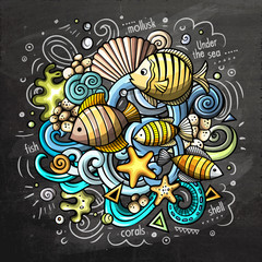 Underwater cartoon vector doodle chalkboard illustration