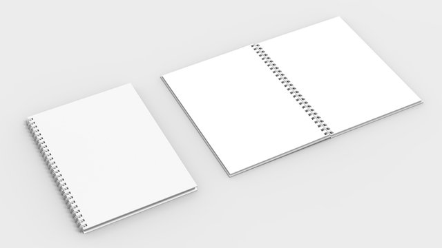 Spiral Binder Notebook Mock Up Isolated On Soft Gray Background. 3D Illustrating.