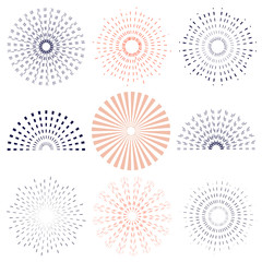 Retro sunburst, radiant and colored set.