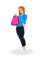 Young happy smiling woman with shopping bags