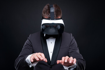 Exclusive man using virtual reality headset