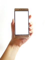 Smartphone Hand Isolated On White Blank Background
