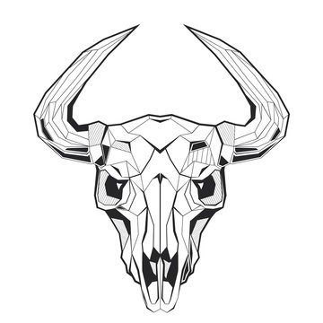 Bull's skull stylized triangle polygonal model