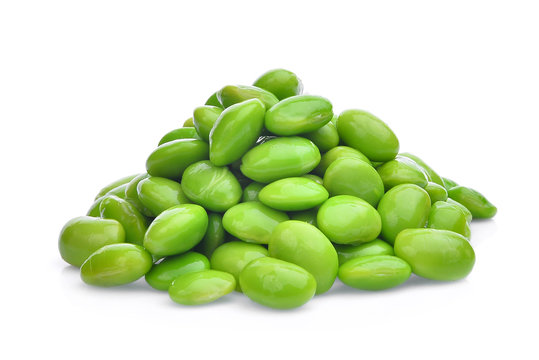 pile of edamame green beans seeds or soybeans isolated on white background