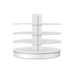 Round cardboard rack for supermarket. Illustration isolated on white background