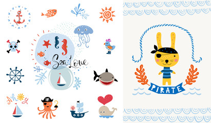 Pirate Party Invitation. Vector illustration. 