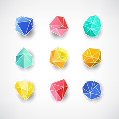 Set of minimal geometric multicolor symbol set shapes. Trendy icons and logotypes. Business signs symbols, labels, badges, frames and borders