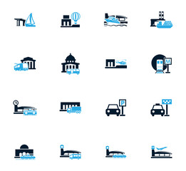 Stations of public transport icons set