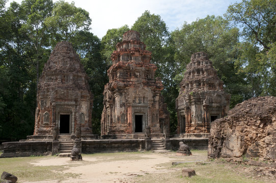 Ruins of ancient Angkor temple Preah Ko, Cambodia