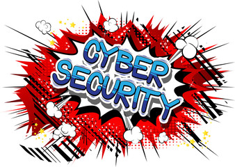 Cyber Security - Comic book style word on abstract background.