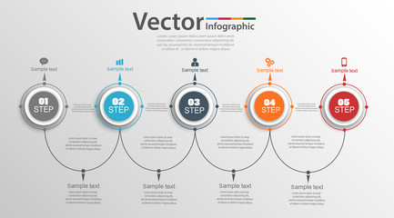 Vector circle infographic with five steps. Template for diagram, graph, presentation and chart. Business concept, parts, steps or processes. Eps 10