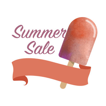 Colorful watercolor texture vector popsicle summer sale promotion banner title template