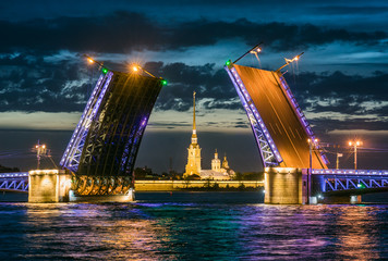Palace Bridge. The White Nights in St.-Petersburg, Russia
