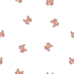 Repeating seamless pattern with crabs on a white background. Vector marine pattern, crabs