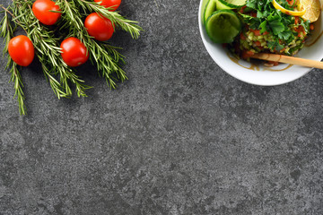 vegetables salad on grey stone background