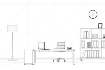 CAD Entwurf von Büro mit Schreibtisch