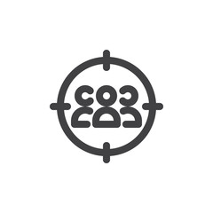 Obraz premium Target audience line icon, outline vector sign, linear style pictogram isolated on white. Aim people symbol, logo illustration. Thick line design. Pixel perfect graphics