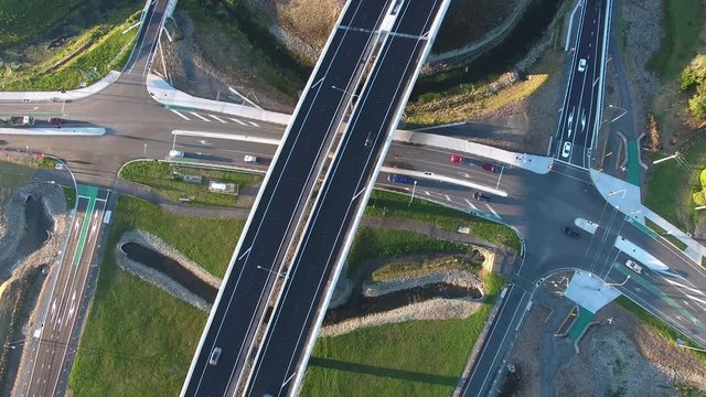 Aerial birds eye view of expressway flyover