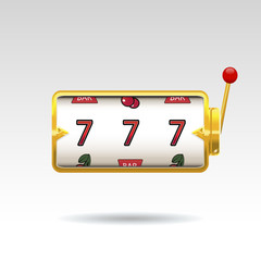 Golden slot machine wins the jackpot. Vector illustration isolated on white background