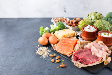 Assortment of healthy protein source and body building food