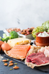 Assortment of healthy protein source and body building food