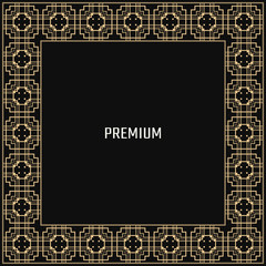 Vector geometric frame in Art Deco style. Square abstract element for design. Light golden lined shape. Sandblasting ornament.