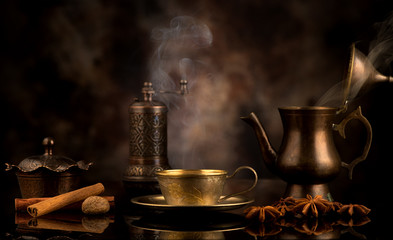 Coffee in oriental style and spices