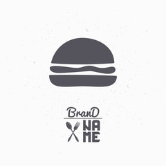 Hand drawn silhouette of burger. Fast food logo template for craft packaging or brand identity