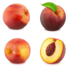 Set of Ripe Nectarines Isolated on White Background