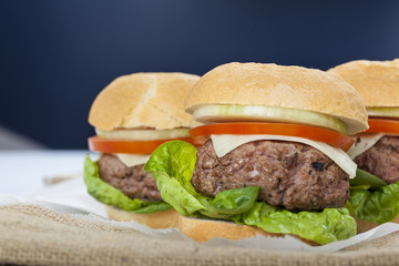 Giant homemade burger classic american cheeseburger on sack
