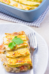  Gluten free vegetable lasagna. Healthy balanced diet. Healthy nutrition.