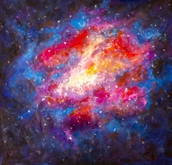 Naklejka na ściany i meble Galaxy, infinity original oil painting on canvas. Beautiful space, Universe artwork Modern impressionism art.