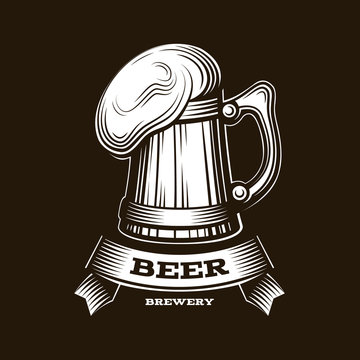 Craft beer logo- vector illustration, emblem brewery design on red background.