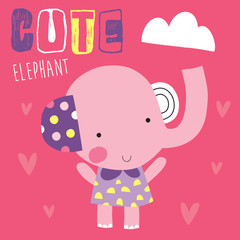 little elephant girl vector illustration
