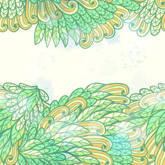 Fototapeta na wymiar Hand drawn seamless green and yellow elegant invitation card design with swirls