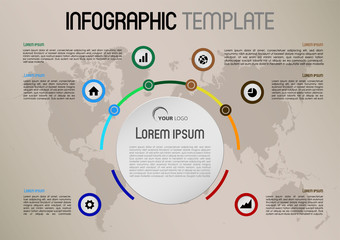 Fototapeta premium Modern infographics options template vector with colorful circle and world map