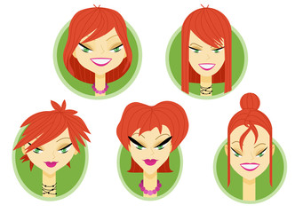 Set of bright illustrated avatars, female faces