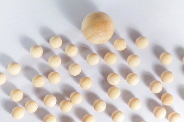 Leadership concept, Wooden ball with shadow on white background