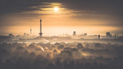 Fototapete Berlin Berliner Skyline am Morgen - Sonnenaufgang in Berlin
