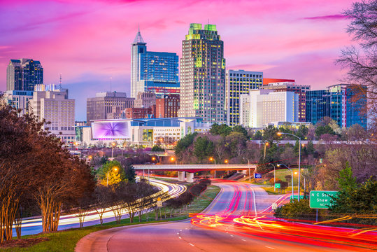 Raleigh, North Carolina, USA downtown skyline at twilight.