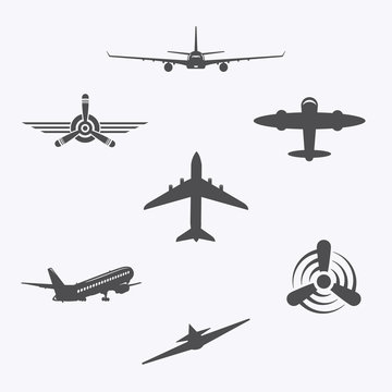 Set of aircraft icons on white background. Logo elements for you design. Vector illustration.