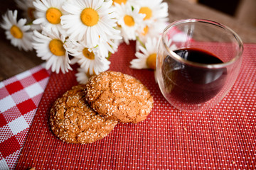 Good morning concept - Breakfast accompanied by delicious frothy espresso cookies