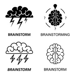Set of brain, brainstorming, idea, creativity logo and icons. Vector