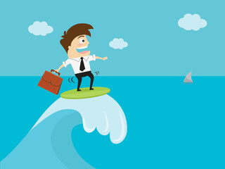 Businessman Surfing On The Wave. Business Concept Illustration