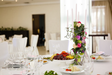 Fancy table set for a wedding dinner